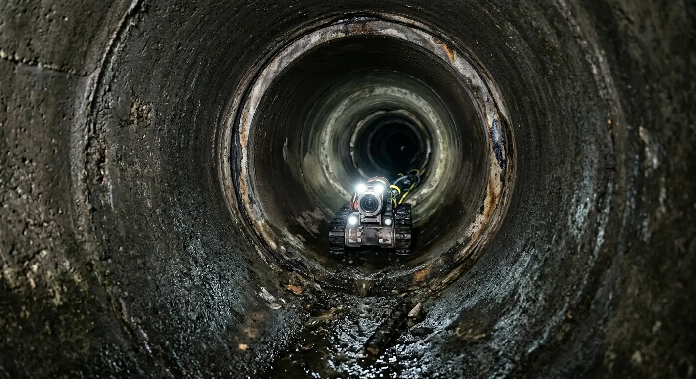 Robotic sewer camera inspecting pipe interior for Drain Snake Service in Georges