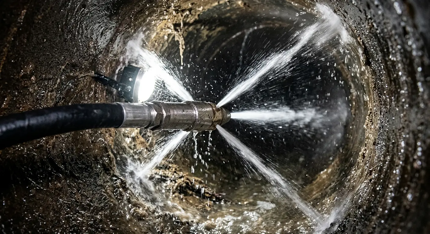 High-pressure hydro jetting nozzle cleaning sewer pipe for Sewer Line Relining in Georges